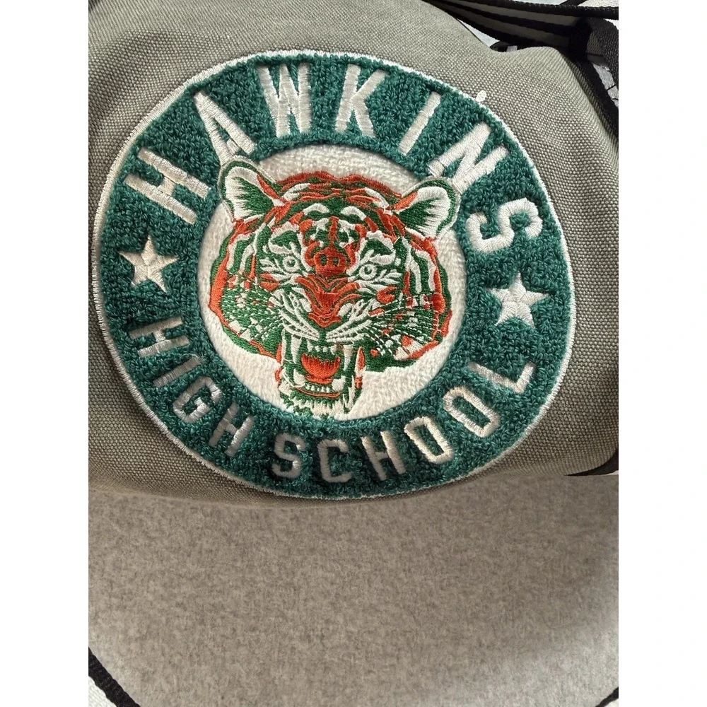 Stranger Things Hawkins High School Duffle Bag TV Show Preowned Flaws Gray Green
